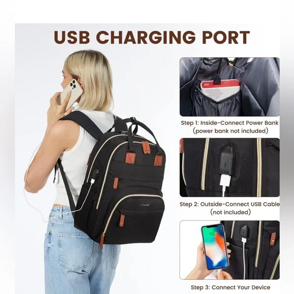 Black and Brown Backpack with Padded Straps and Durable Fabric - Picture 5 of 11